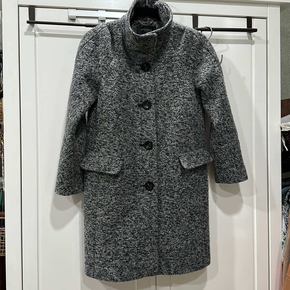 Ann Taylor Coat Womens SP Clay Gray Chesterfield Mid Length Mock Neck
